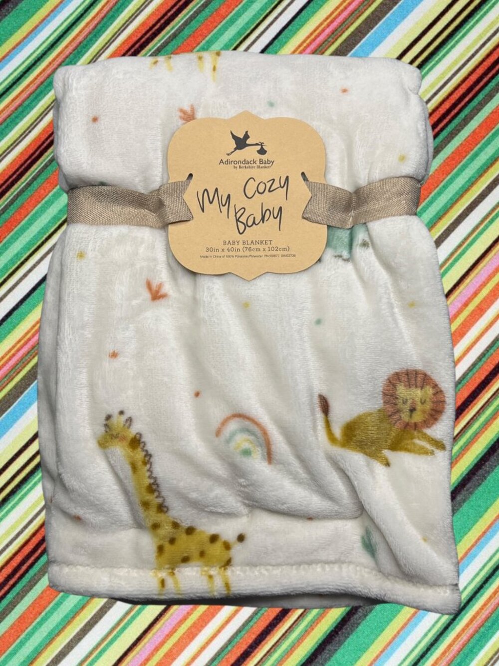 NWT Lion Giraffe Rhino Rainbow Zoo Animals Plush Adirondack Baby Blanket My Cozy